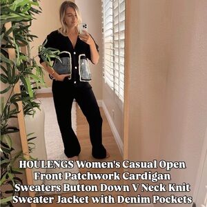 Black Cardigan with Denim Pockets